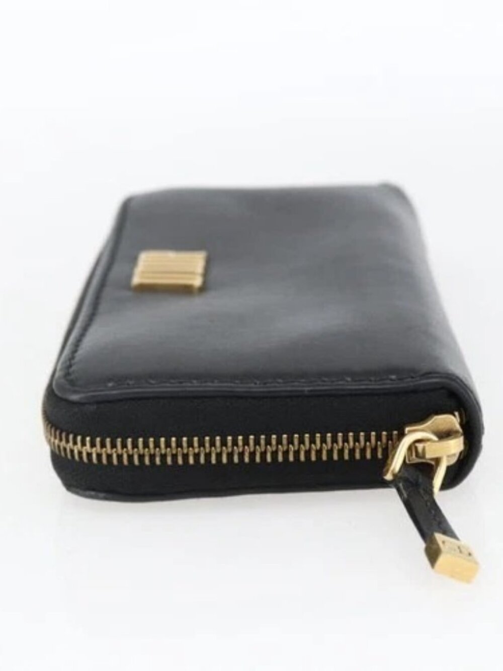 Christian Dior Round Long Wallet Leather Black Gold Auth am10801 - Picture 3 of 16